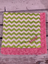 Load image into Gallery viewer, Mimi's Classic Blanket - Green Chevron & Pink