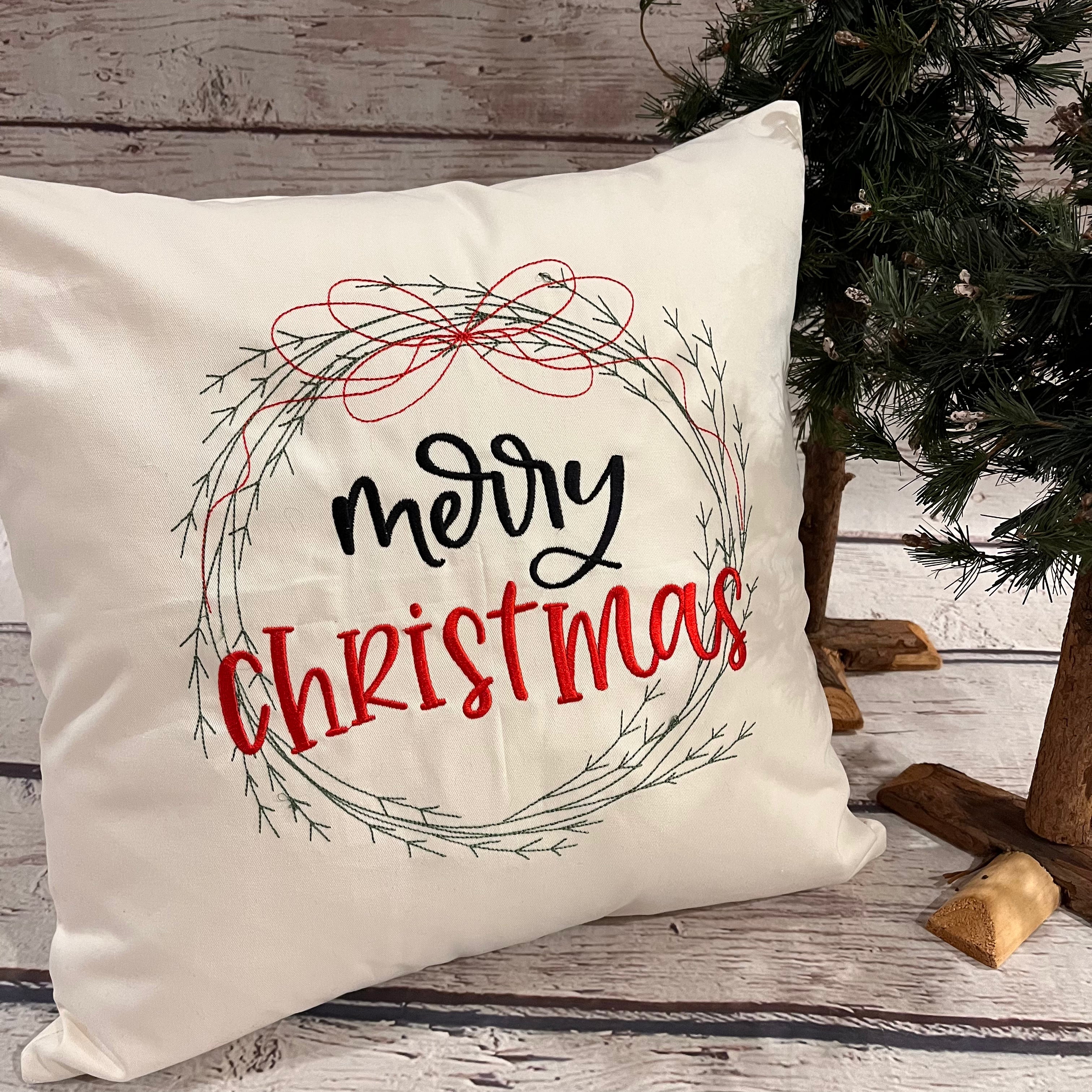 Merry Christmas Wreath Pillow