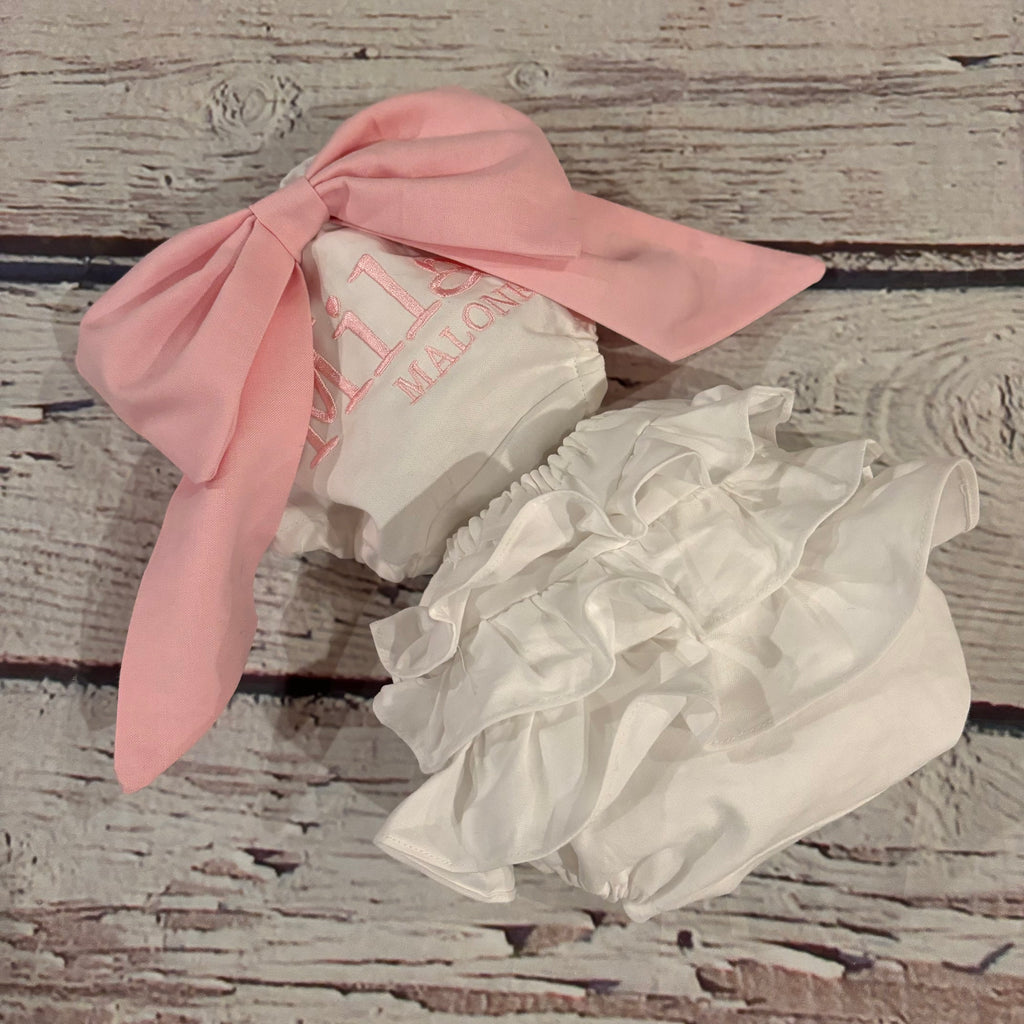 Big Bow Bloomers - White & Pink Bow