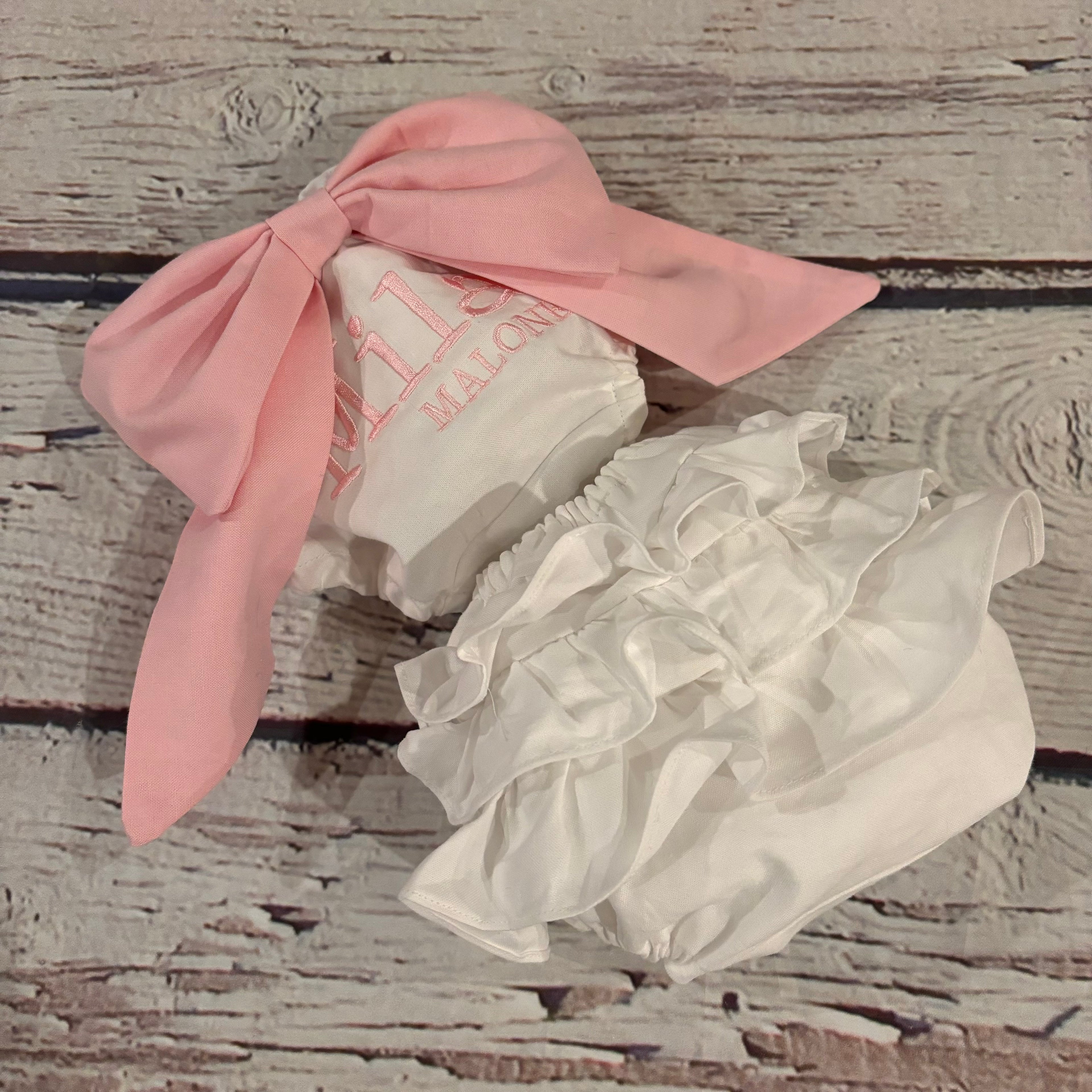 Big Bow Bloomers - White & Pink Bow