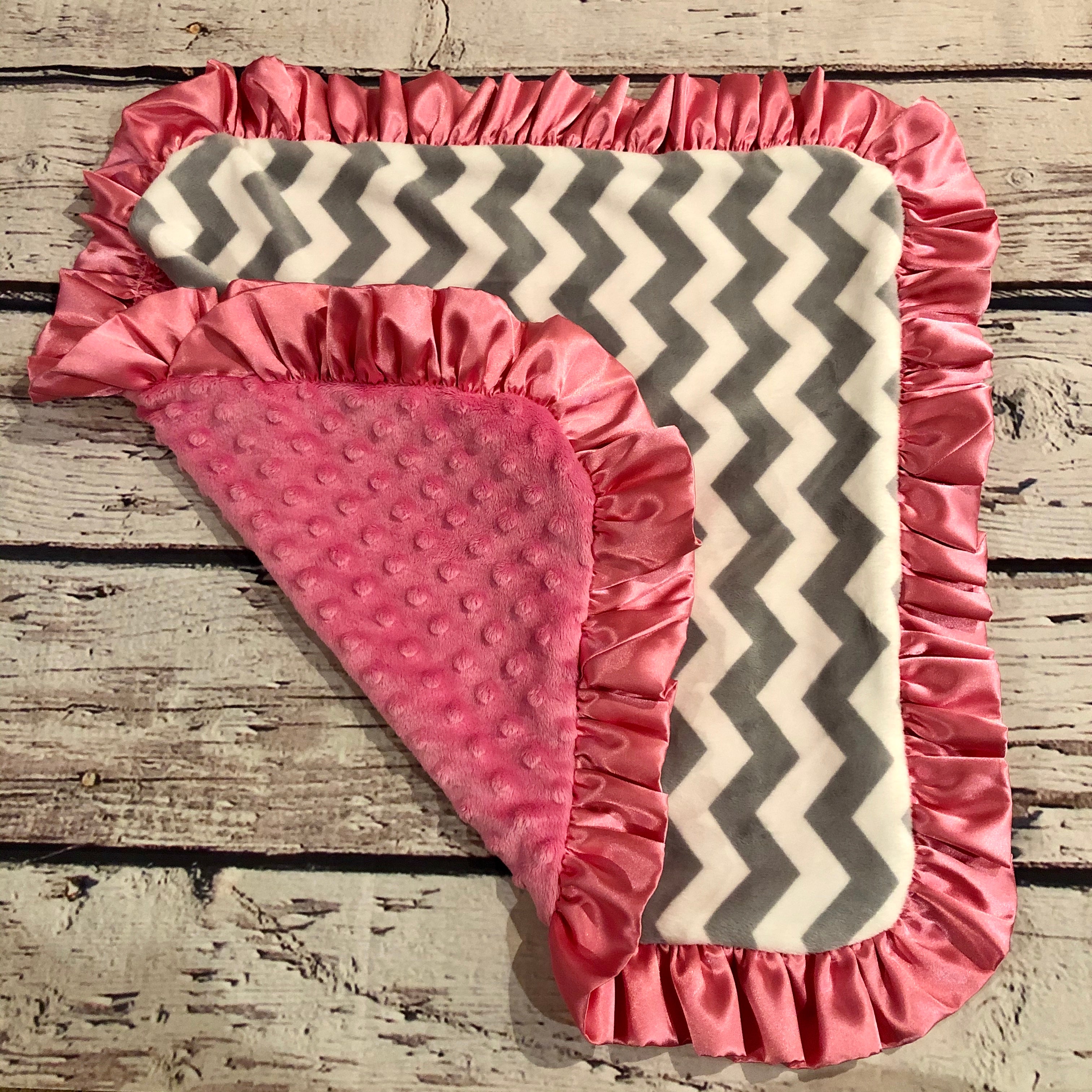 Lovey - Passion Pink & Gray Chevron with Ruffle