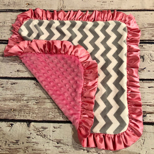 Lovey - Passion Pink & Gray Chevron with Ruffle