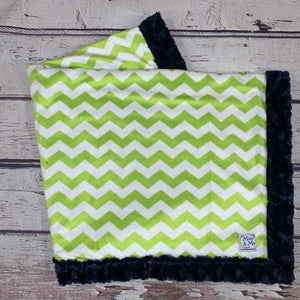 Mimi's Classic Blanket - Green Chevron & Navy Plush