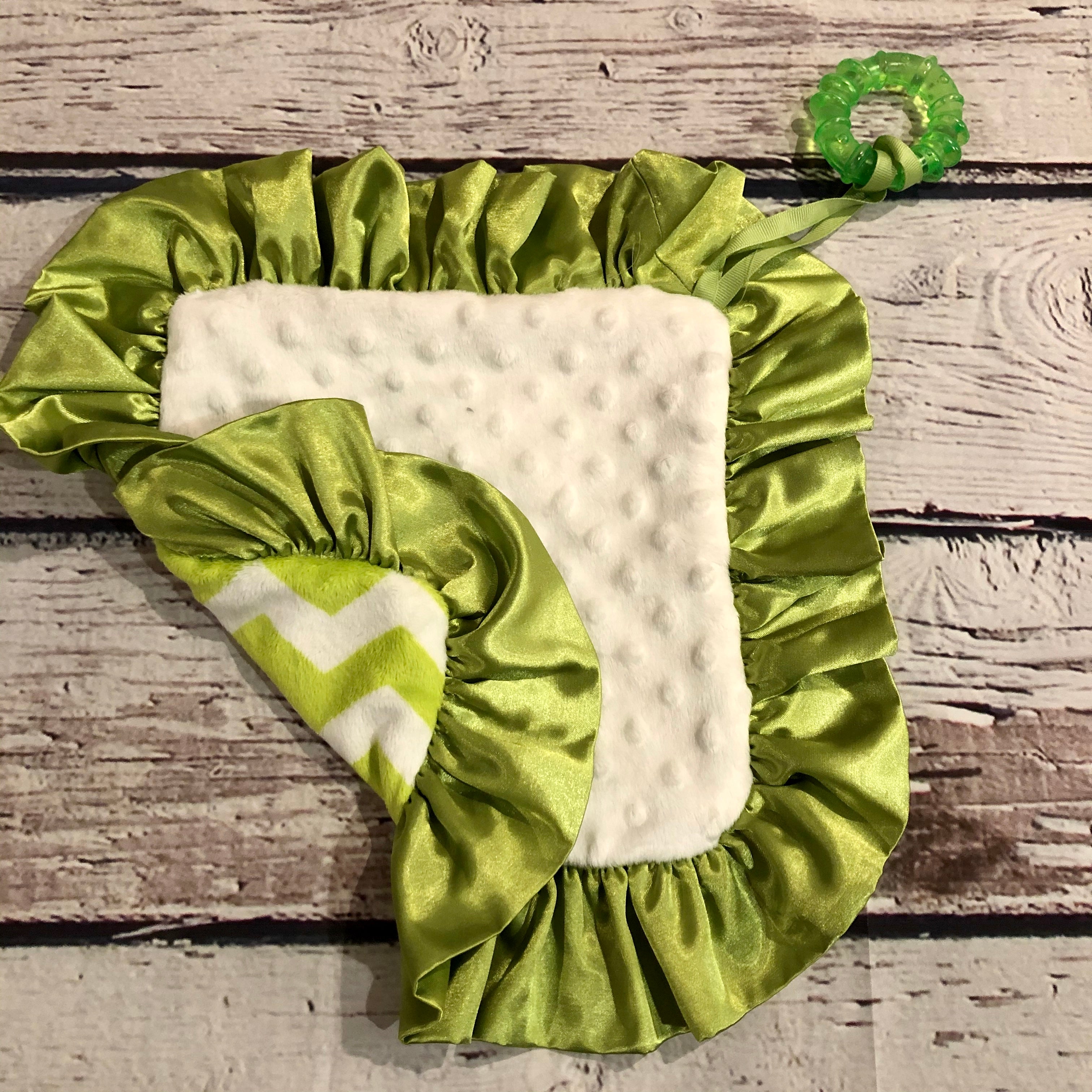 Teether Blanket - White & Green Chevron