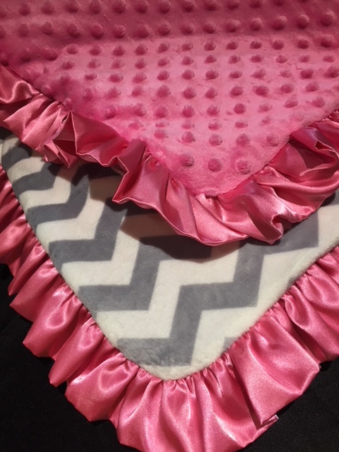 Lovey - Gray Chevron with Satin Ruffle