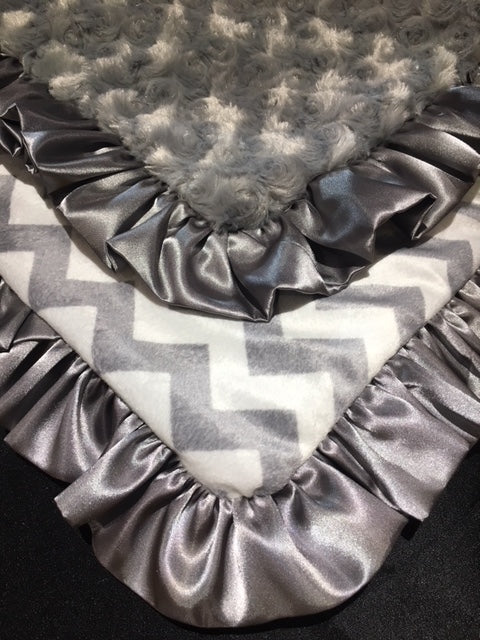 Lovey - Gray Chevron with Satin Ruffle