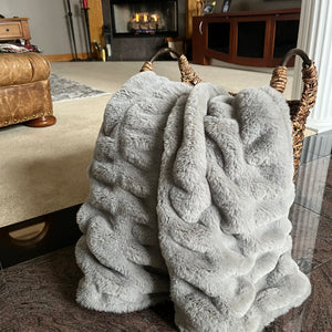 Faux Fur Ruched Throw Blanket
