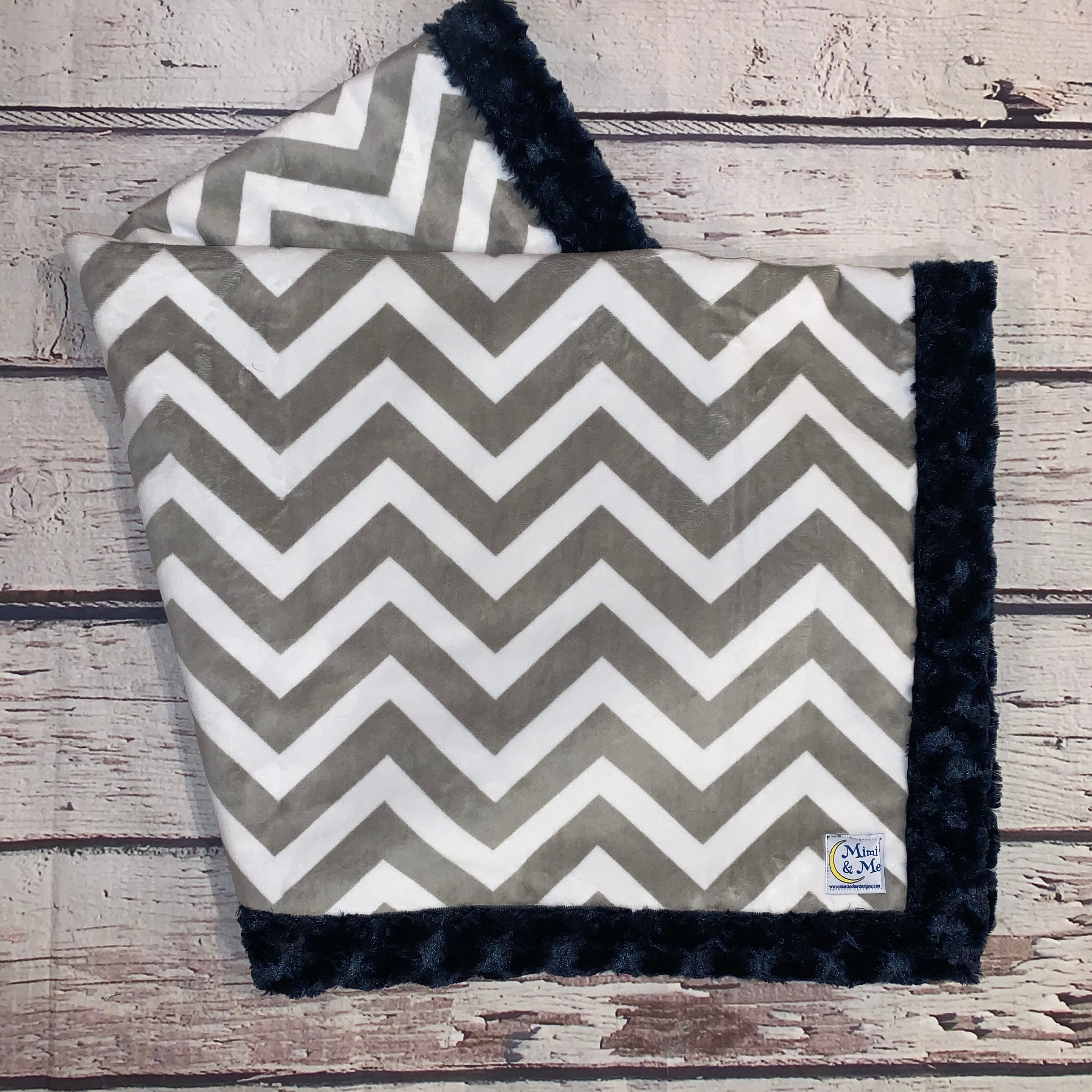 Mimi's Classic Blanket - Gray Chevron & Navy Plush