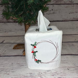 Tissue Box Cover - Christmas Holly Wreath