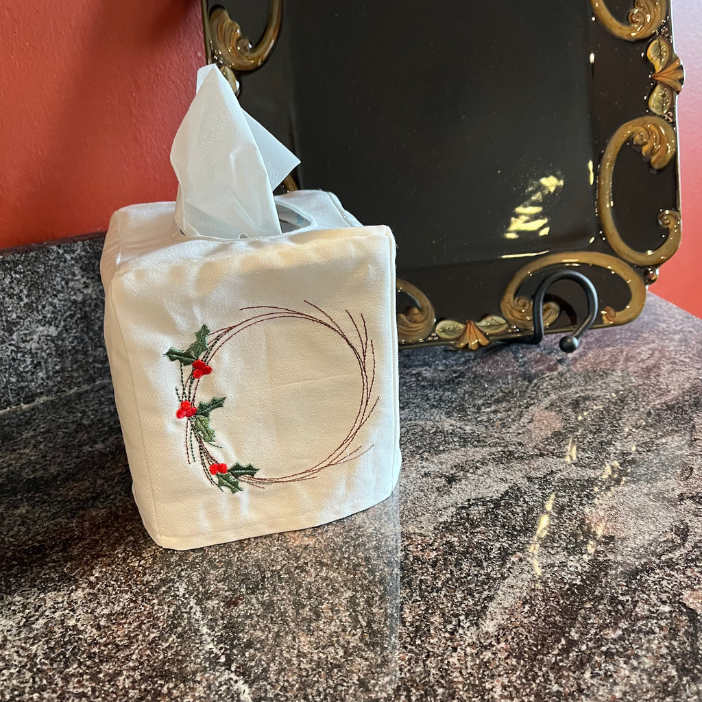 Tissue Box Cover - Christmas Holly Wreath
