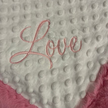 Load image into Gallery viewer, Pink &amp; White &quot;Love&quot; Mimi&#39;s Classic Blanket &amp; Lovey
