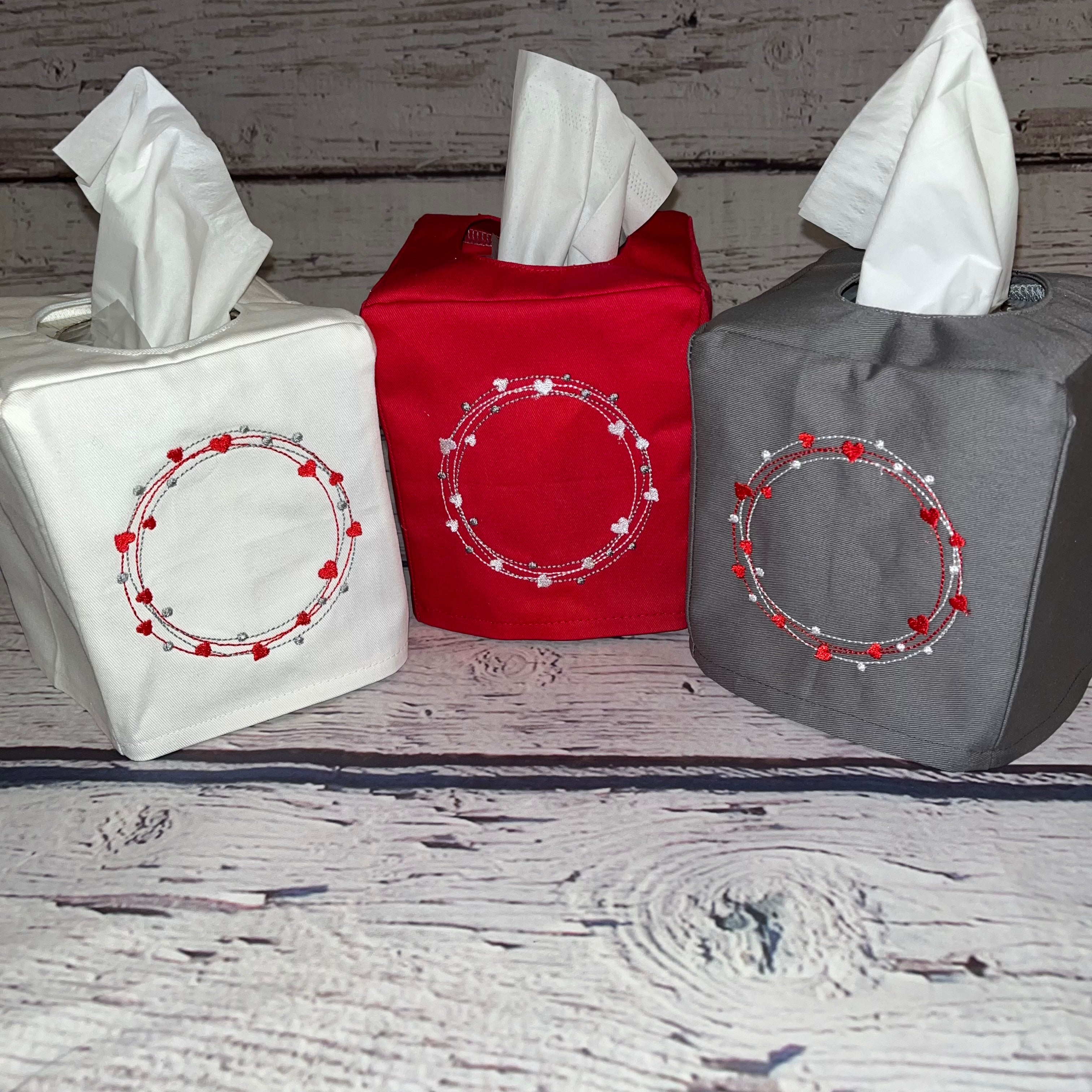 Tissue Box Cover - Valentine Wreath